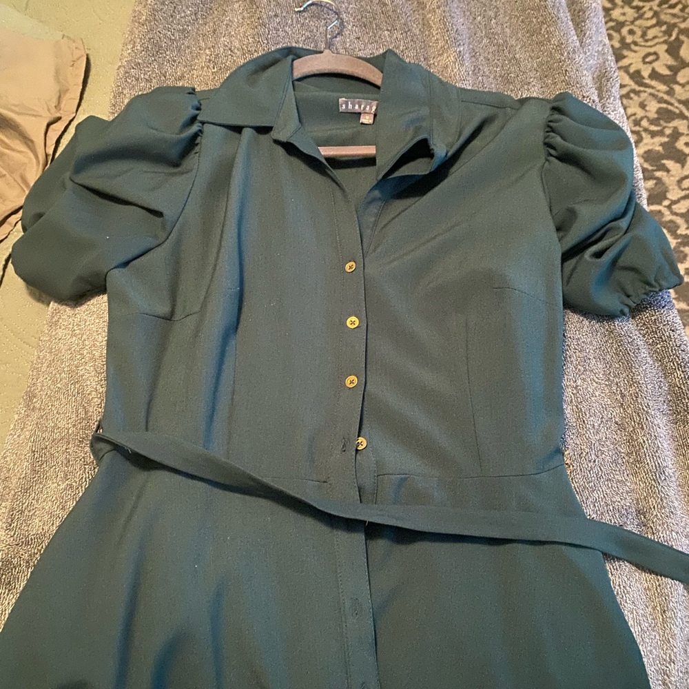 Elegant Hunter Green Button-Up Dress